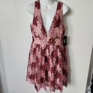Lulu's Sweetest Love Mauve Multi Lace Backless Skater Dress Size Medium
